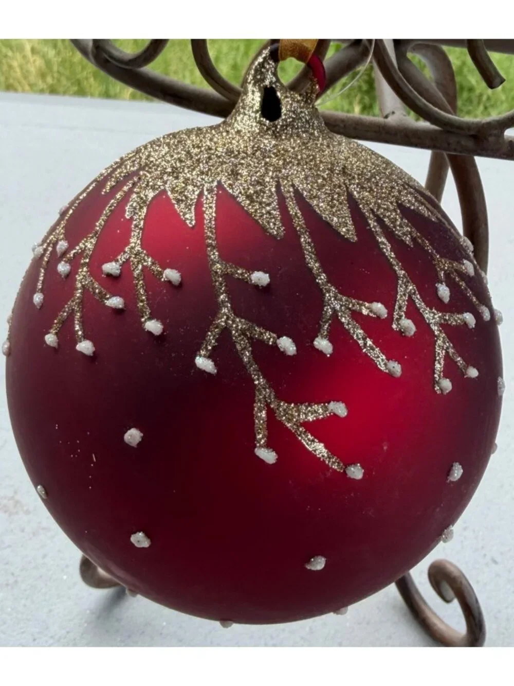 Set 2 Dillard's Glass Hand-Painted Ball Ornaments Holly Leaves & Berries 4